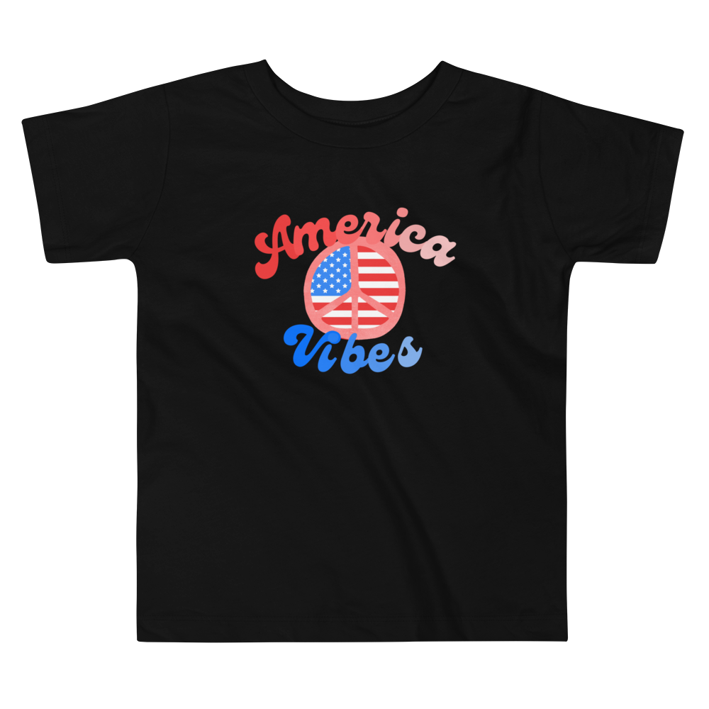 America Vibes, Fourth of July Collection, Toddler Short Sleeve Tee, 2T - 5T, 100% Cotton, Soft, Durable, Comfortable, and Stylish.