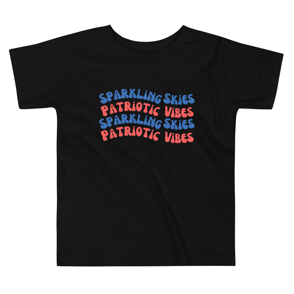 Sparkling Skies, Patriotic Vibes, Sparking Skies, Patriotic Vibes, Fourth of July Collection, Toddler Short Sleeve Tee, 2T - 5T, 100% Cotton, Soft, Durable, Comfortable, and Stylish.