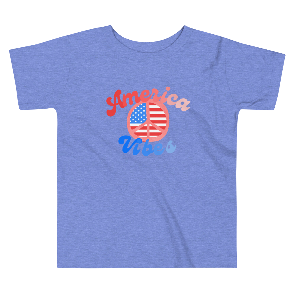 America Vibes, Fourth of July Collection, Toddler Short Sleeve Tee, 2T - 5T, 100% Cotton, Soft, Durable, Comfortable, and Stylish.