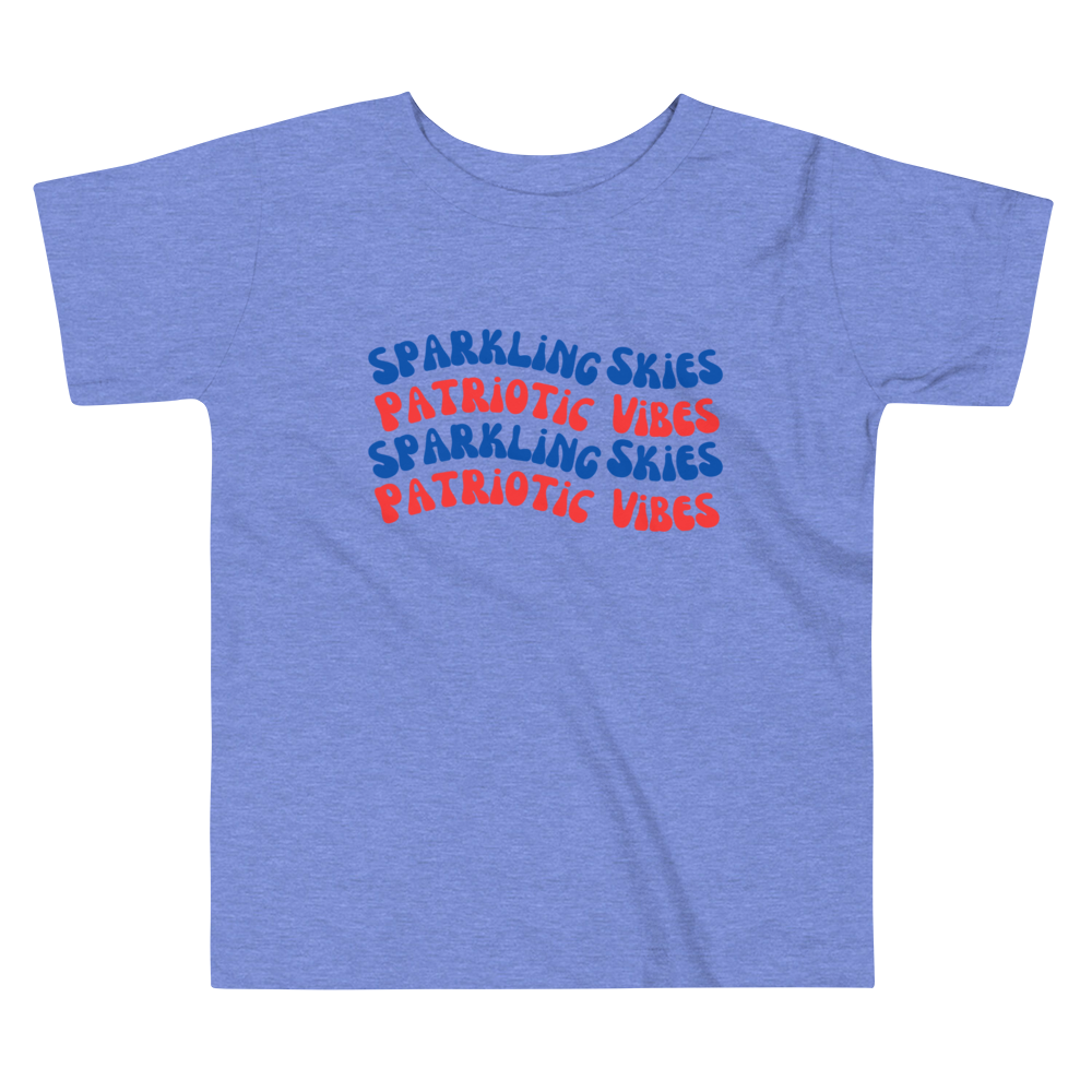 Sparkling Skies, Patriotic Vibes, Sparking Skies, Patriotic Vibes, Fourth of July Collection, Toddler Short Sleeve Tee, 2T - 5T, 100% Cotton, Soft, Durable, Comfortable, and Stylish.