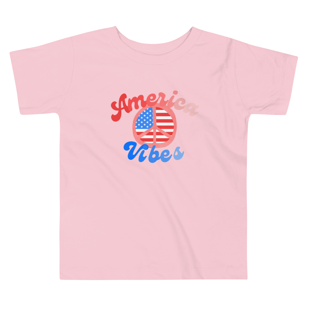 America Vibes, Fourth of July Collection, Toddler Short Sleeve Tee, 2T - 5T, 100% Cotton, Soft, Durable, Comfortable, and Stylish.
