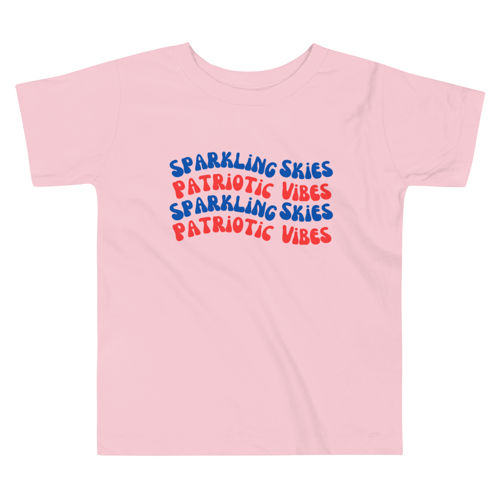 Sparkling Skies, Patriotic Vibes, Sparking Skies, Patriotic Vibes, Fourth of July Collection, Toddler Short Sleeve Tee, 2T - 5T, 100% Cotton, Soft, Durable, Comfortable, and Stylish.