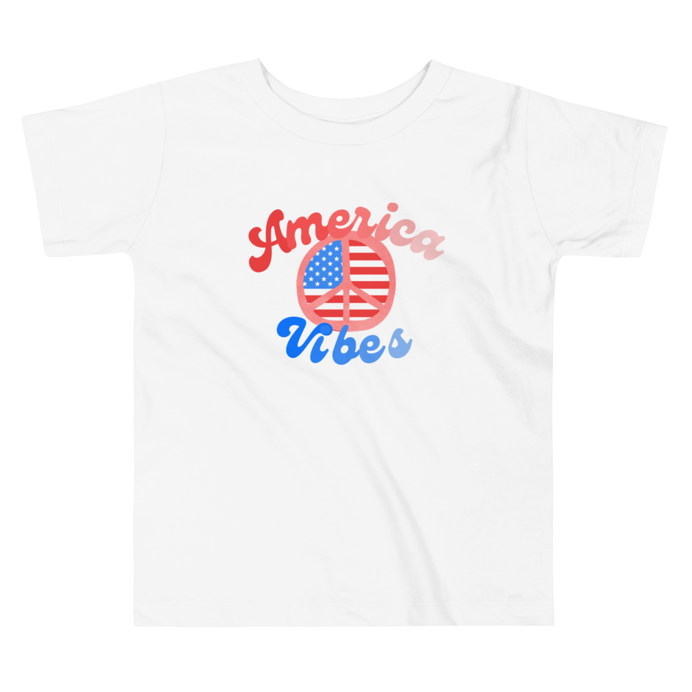 America Vibes, Fourth of July Collection, Toddler Short Sleeve Tee, 2T - 5T, 100% Cotton, Soft, Durable, Comfortable, and Stylish.