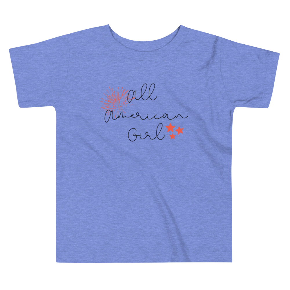 All American Girl, Fourth of July Collection, Toddler Short Sleeve Tee, 2T - 5T, 100% Cotton, Soft, Durable, Comfortable, and Stylish.