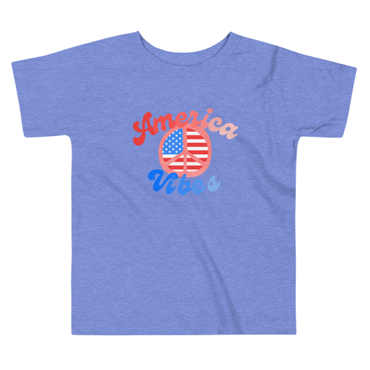 America Vibes, Fourth of July Collection, Toddler Short Sleeve Tee, 2T - 5T, 100% Cotton, Soft, Durable, Comfortable, and Stylish.