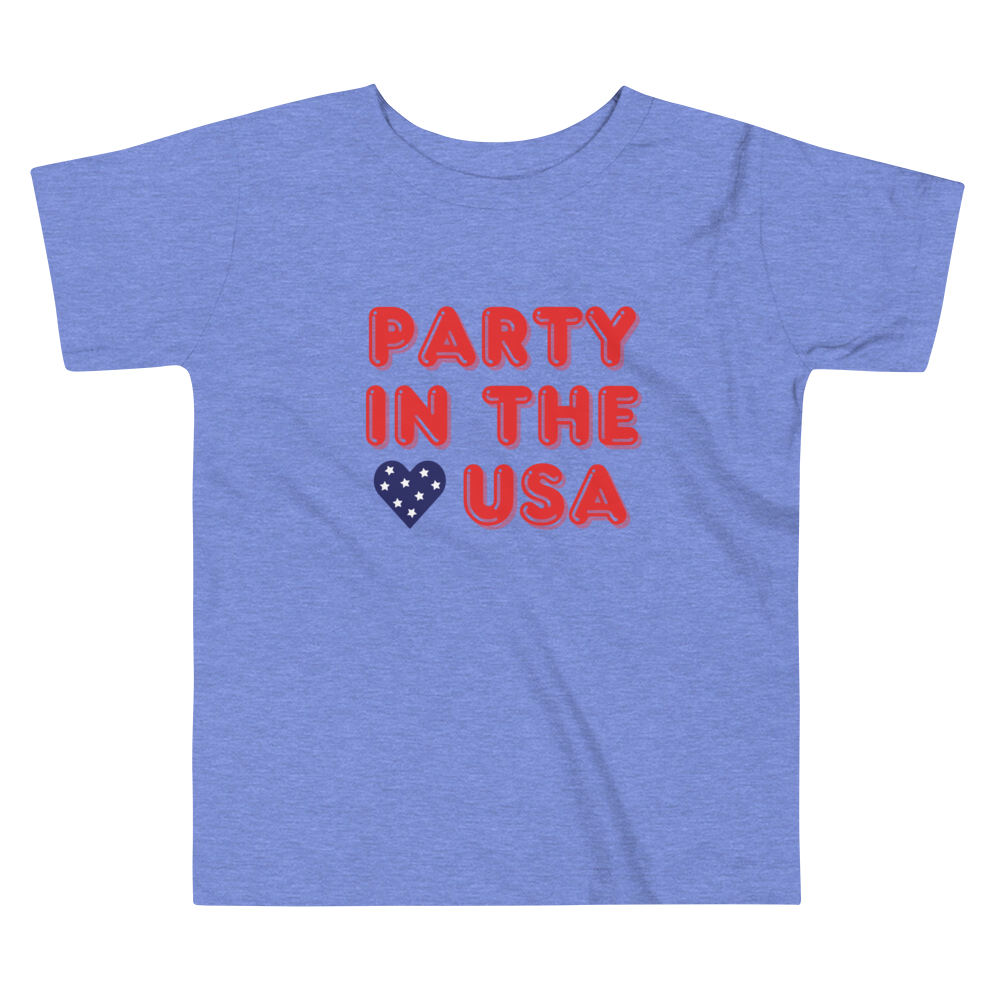 Party in the USA, Fourth of July Collection, Toddler Short Sleeve Tee, 2T - 5T, 100% Cotton, Soft, Durable, Comfortable, and Stylish.