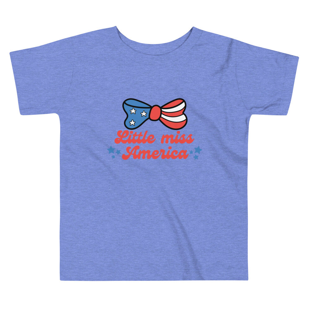 Little Miss America, Fourth of July Collection, Toddler Short Sleeve Tee, 2T - 5T, 100% Cotton, Soft, Durable, Comfortable, and Stylish.