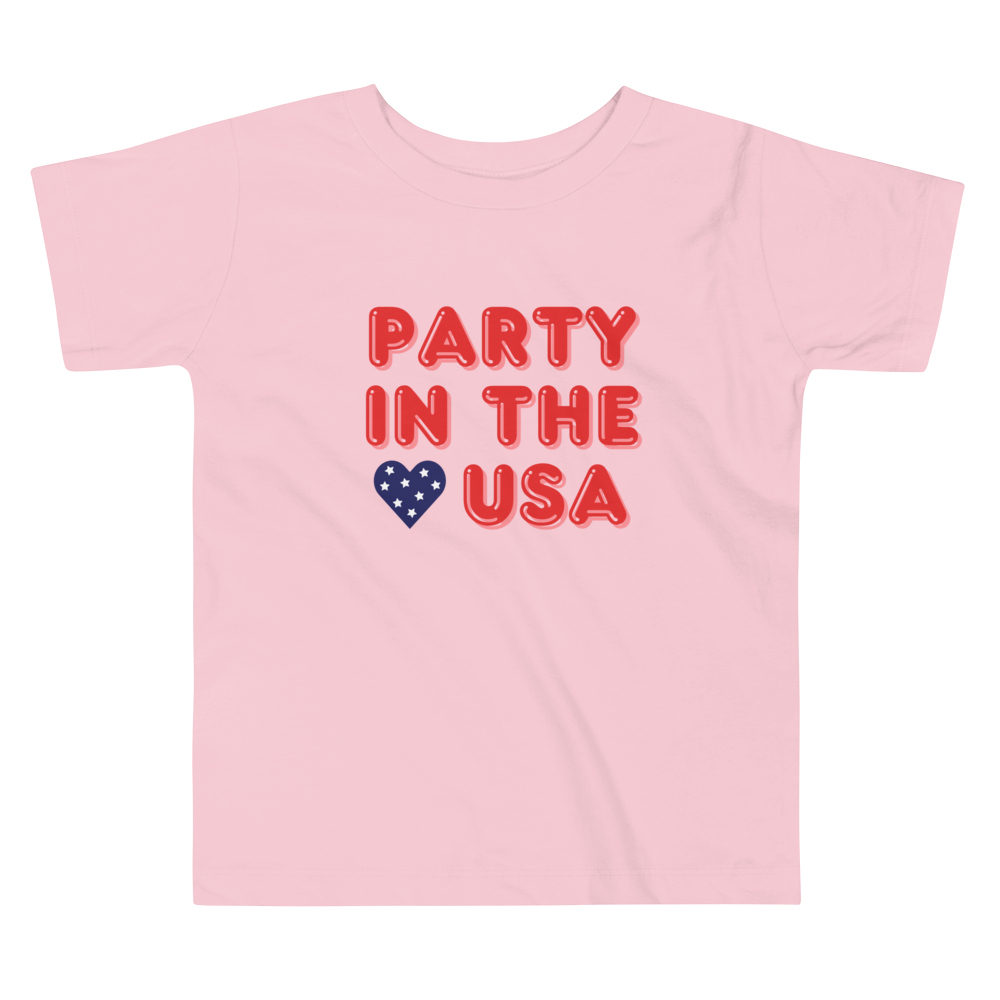 Party in the USA, Fourth of July Collection, Toddler Short Sleeve Tee, 2T - 5T, 100% Cotton, Soft, Durable, Comfortable, and Stylish.