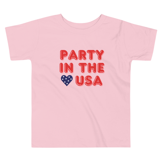 Party in the USA, Fourth of July Collection, Toddler Short Sleeve Tee, 2T - 5T, 100% Cotton, Soft, Durable, Comfortable, and Stylish.