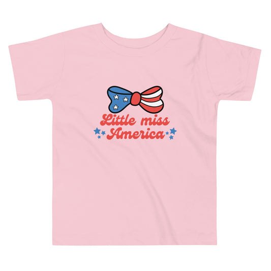 Little Miss America, Fourth of July Collection, Toddler Short Sleeve Tee, 2T - 5T, 100% Cotton, Soft, Durable, Comfortable, and Stylish.