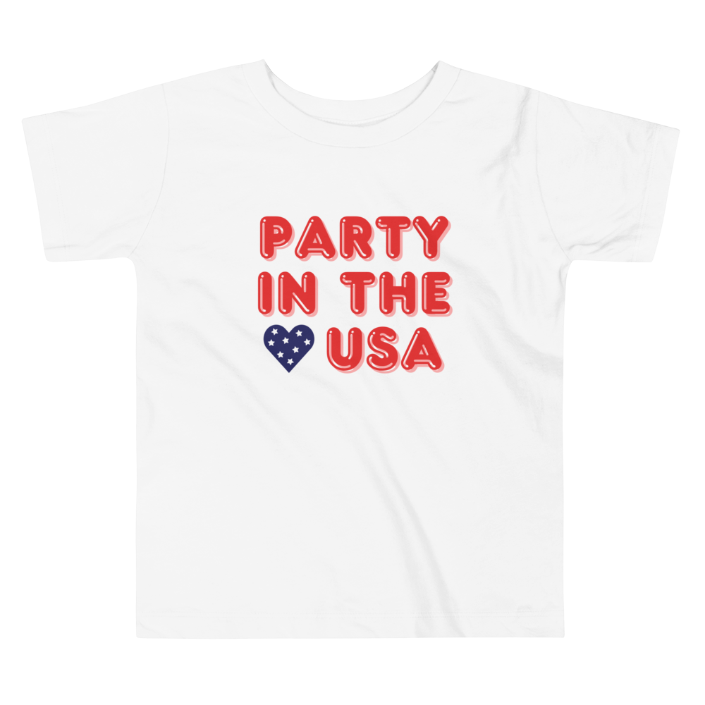 Party in the USA, Fourth of July Collection, Toddler Short Sleeve Tee, 2T - 5T, 100% Cotton, Soft, Durable, Comfortable, and Stylish.