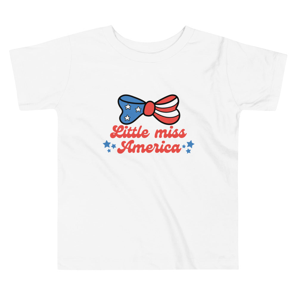 Little Miss America, Fourth of July Collection, Toddler Short Sleeve Tee, 2T - 5T, 100% Cotton, Soft, Durable, Comfortable, and Stylish.