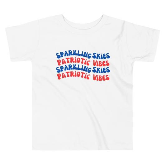 Sparkling Skies, Patriotic Vibes, Sparking Skies, Patriotic Vibes, Fourth of July Collection, Toddler Short Sleeve Tee, 2T - 5T, 100% Cotton, Soft, Durable, Comfortable, and Stylish.